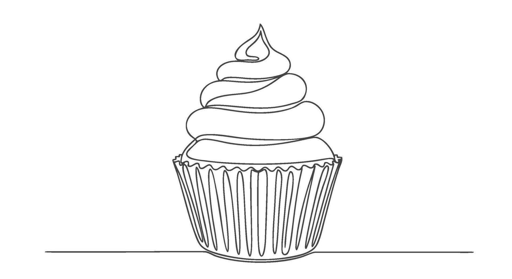 One line continuous drawing of a delicious cupcake with frosting, representing a simple sweet treat concept vector