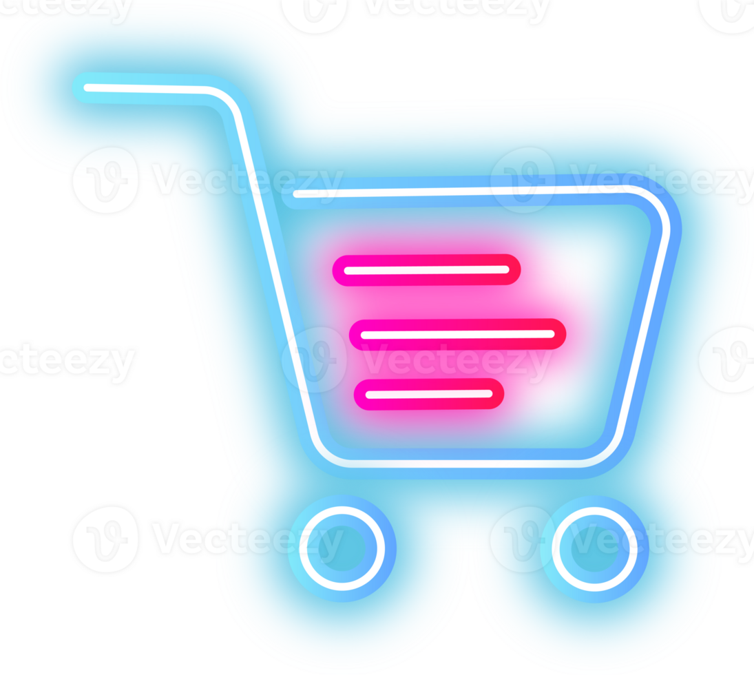 Neon Style Shopping Cart Outline with Glowing Effect Icon Graphic, perfect for adding a modern touch to any design. Ideal for ecommerce, retail, and digital marketing projects. png