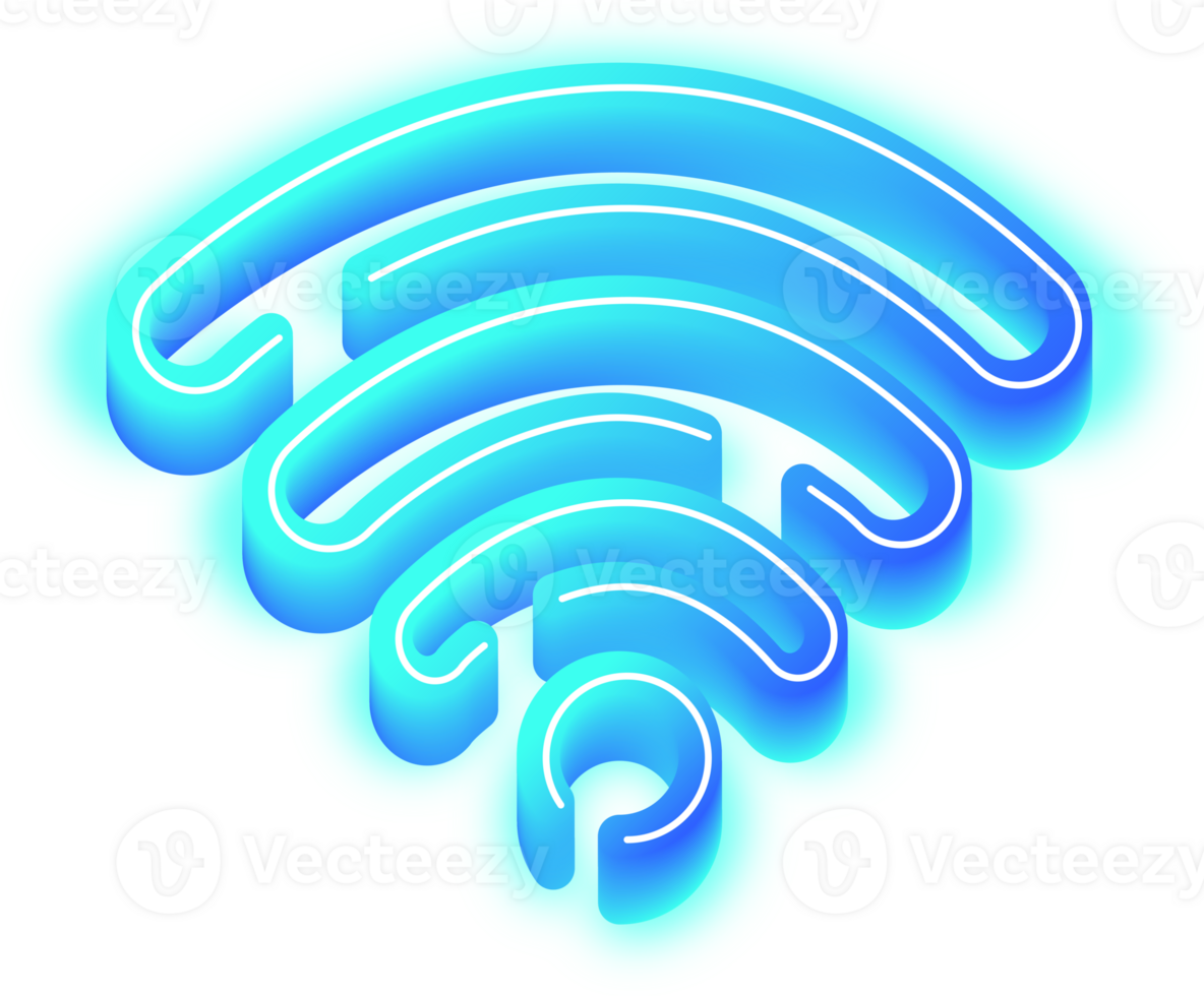 Modern Neon Style WIFI Signal 3D Symbol Communication Technology Icon Graphic, An illustration of a neon style WIFI signal symbol. A graphic for communication technology and network connection. png