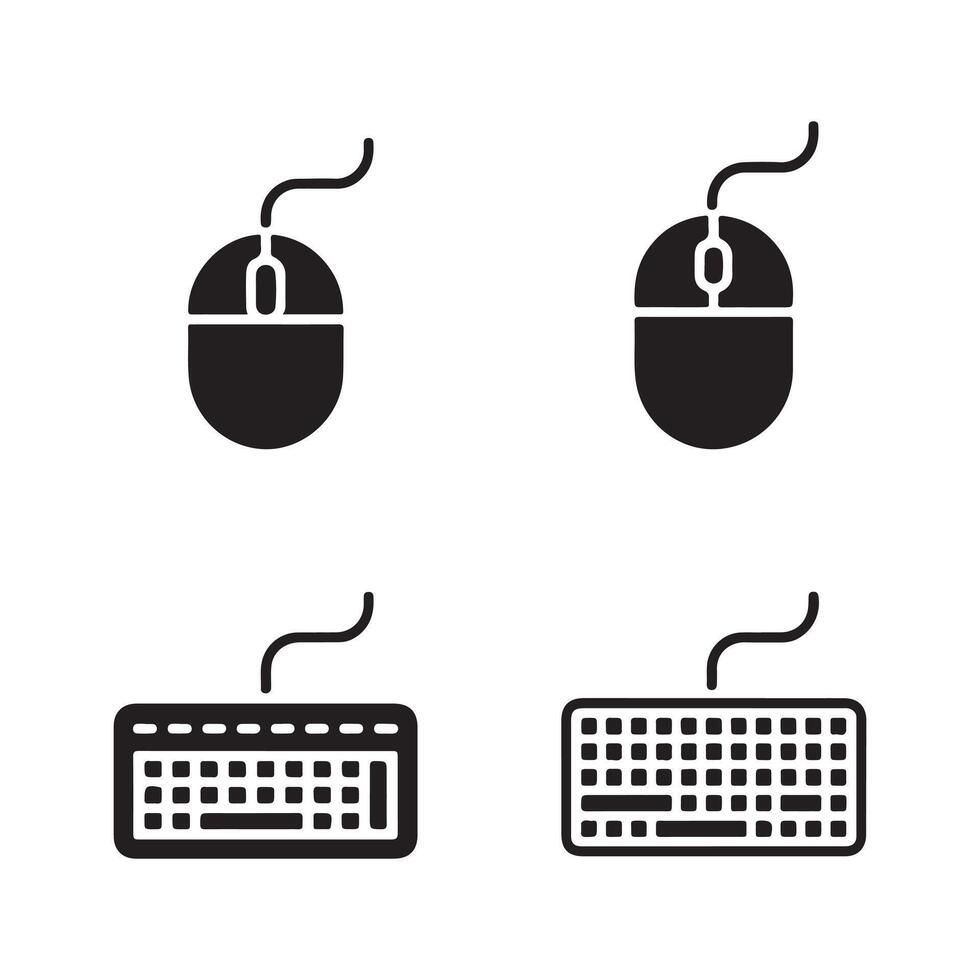 Mouse and Keyboard Solid Icons Set for Tech Accessories vector