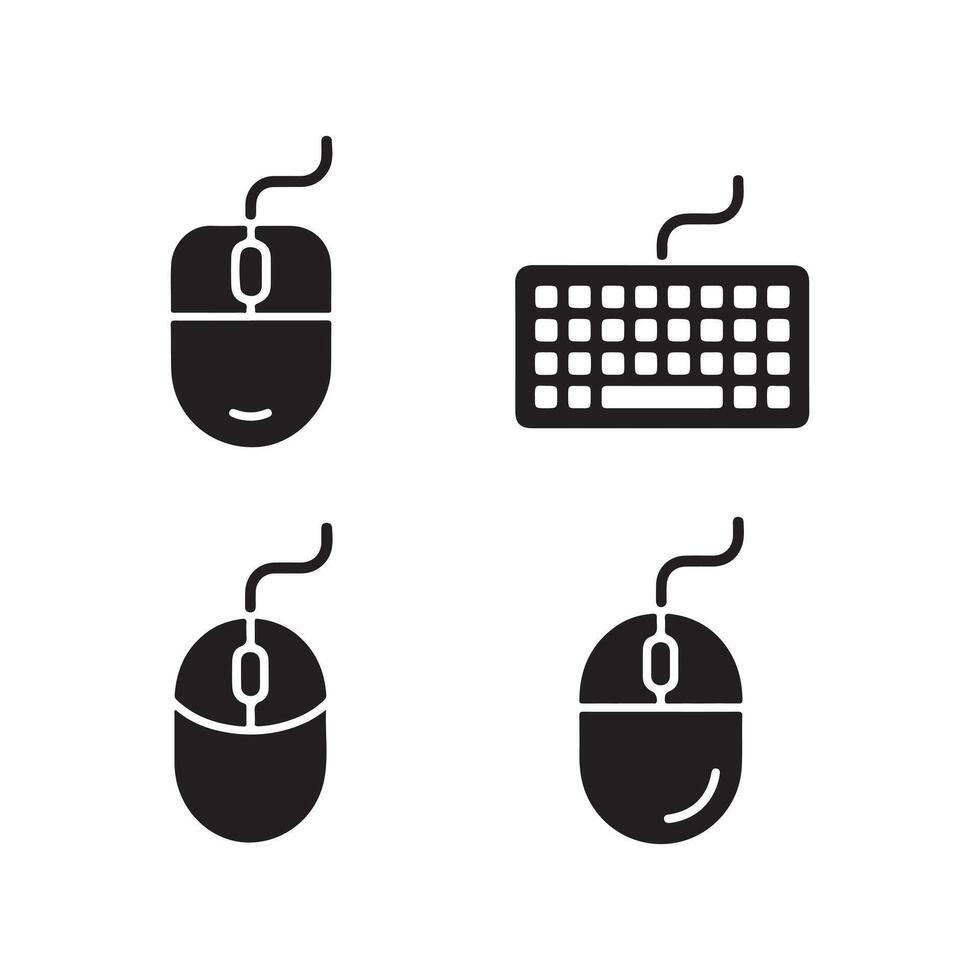 Mouse and Keyboard Solid Icons Set for Productivity Setup vector