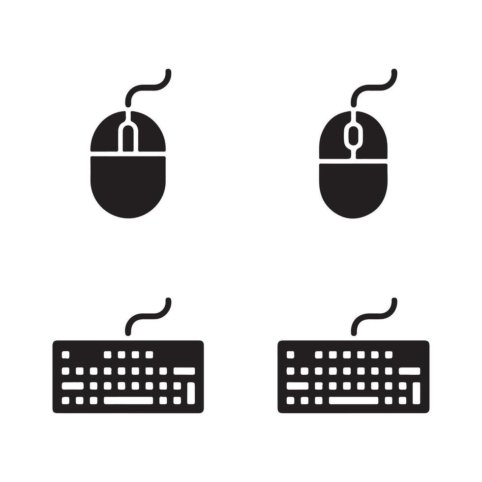 Mouse and Keyboard Solid Icons Set for Office Work vector