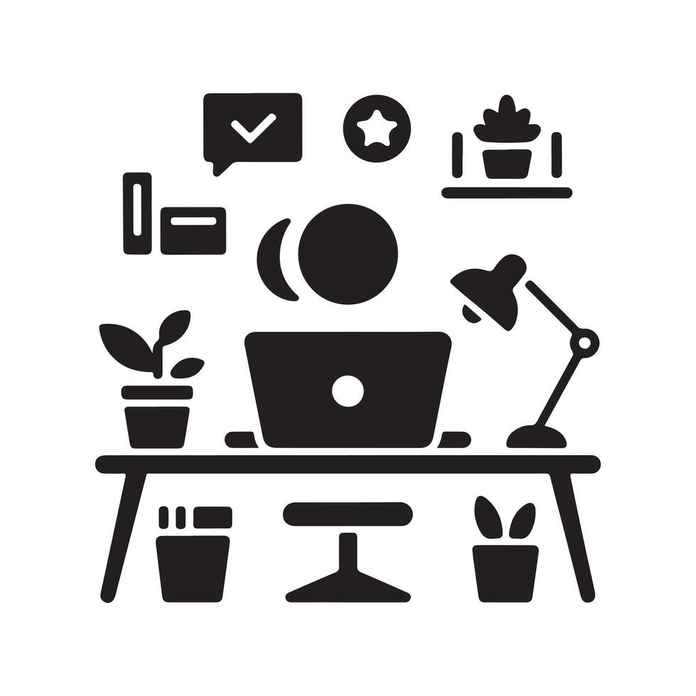 Work from Home Setup Solid Icon for Comfortable Desk vector