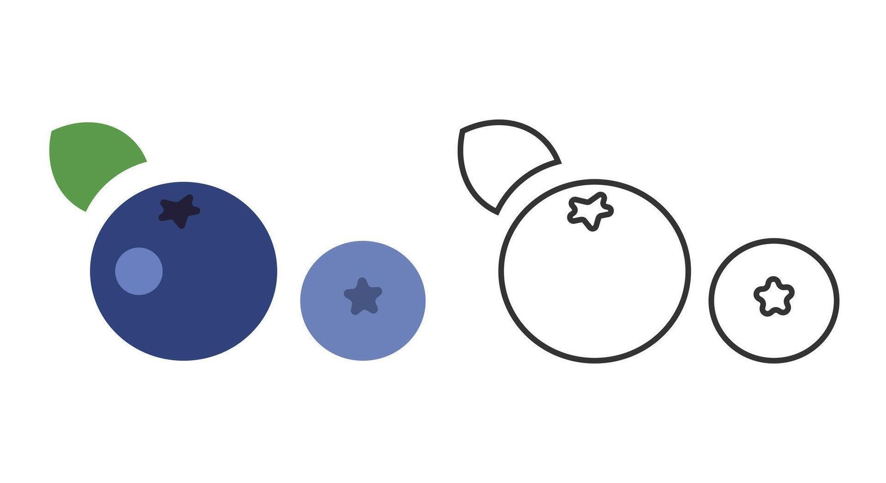 This artwork features line icons of blueberries, highlighting their round shape and distinct colors. Ideal for fruit-related projects, these icons represent freshness and nutrition. vector