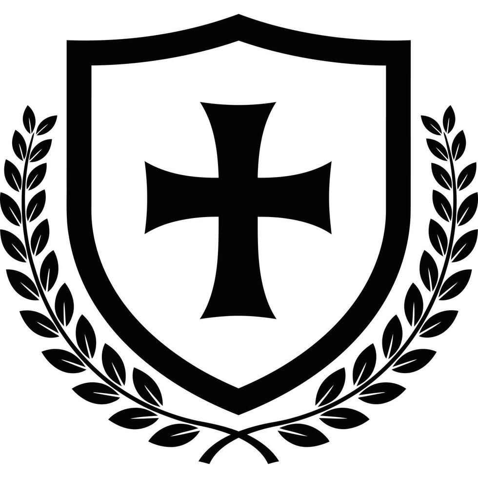 Medieval Coat of Arms with Cross and Laurel Branches Icon vector