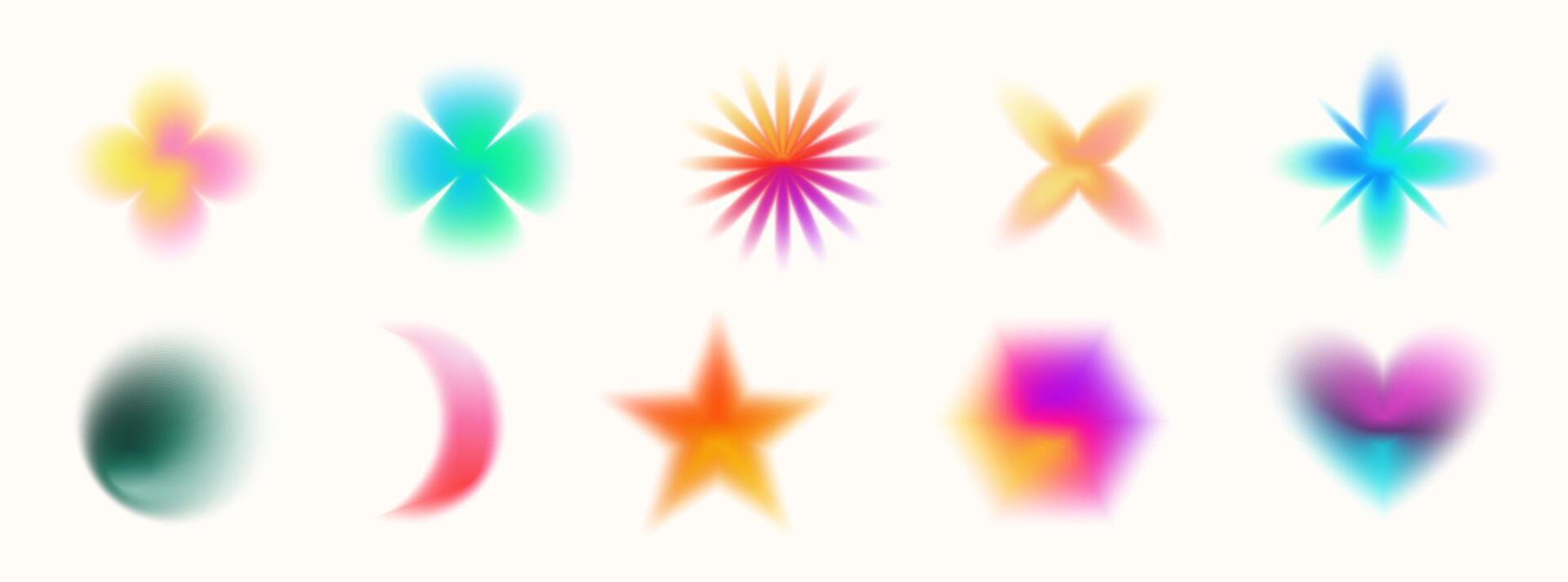 Nostalgic Y2K floral gradient pattern with sparkles, waves, and geometric shapes. Decorative pastel collage in pink and purple palette. Ideal for trendy digital or print design. vector