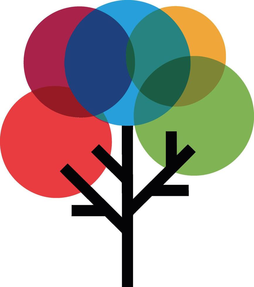 Abstract Tree with Colorful Overlapping Circles Logo. vector