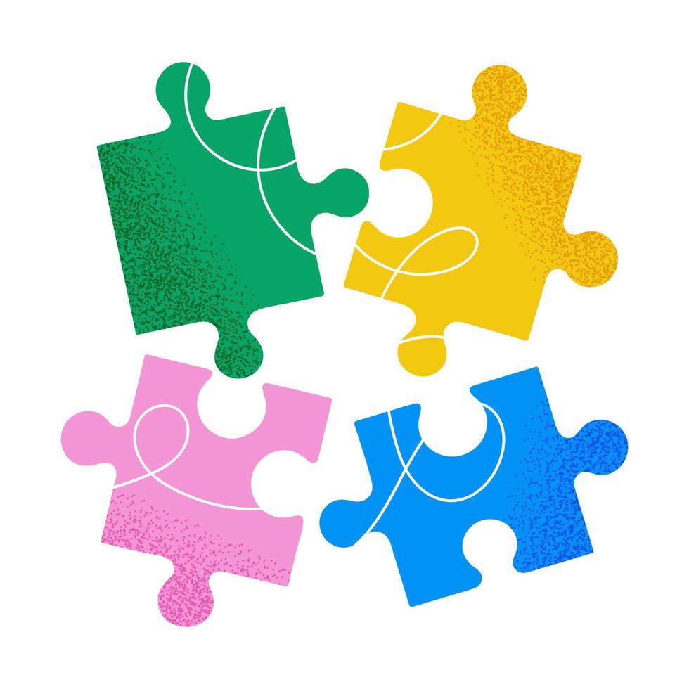 Colorful puzzle pieces with playful texture. Bright educational design for teamwork, connection, and creativity concepts. vector