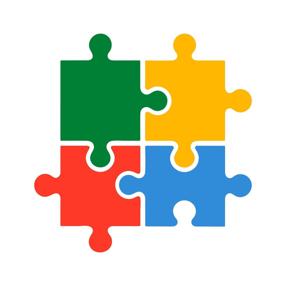 Colorful puzzle pieces symbolizing teamwork and creativity. Bright educational design for learning and connection themes. vector