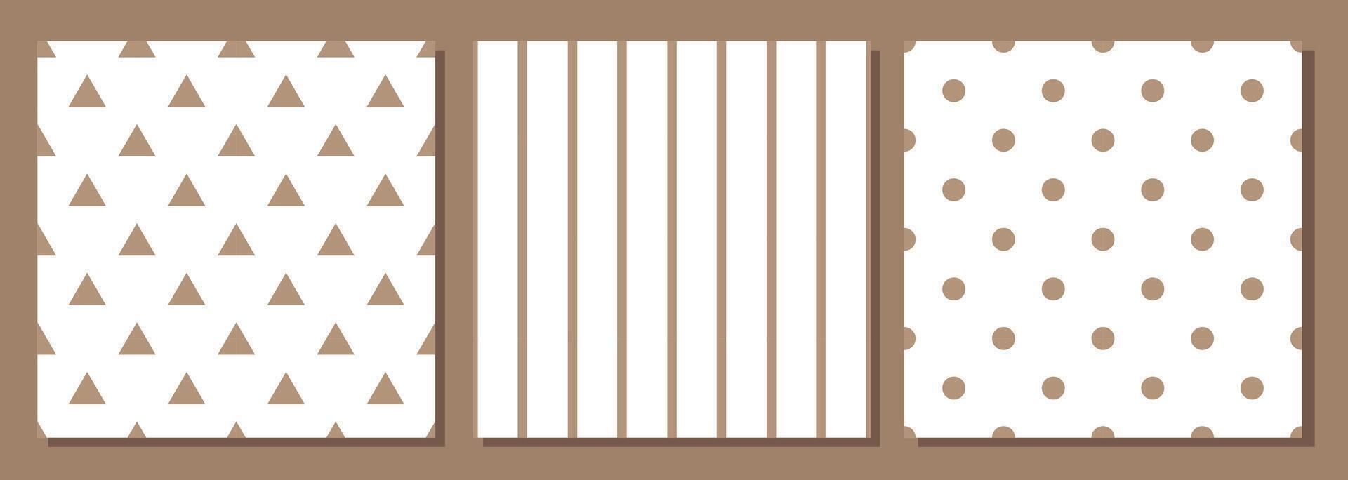 A set of seamless geometric patterns on a white background. Beige geometric shapes vector