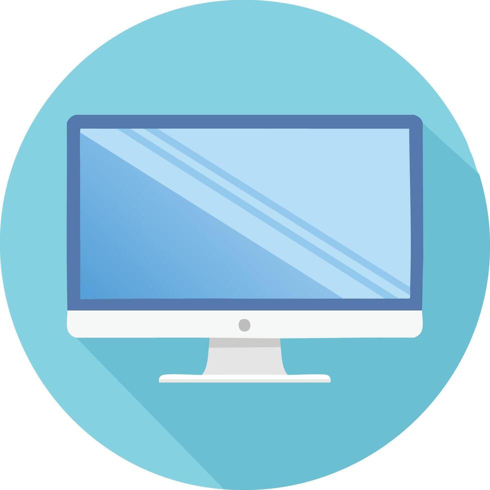 Flat design computer monitor icon with long shadow vector