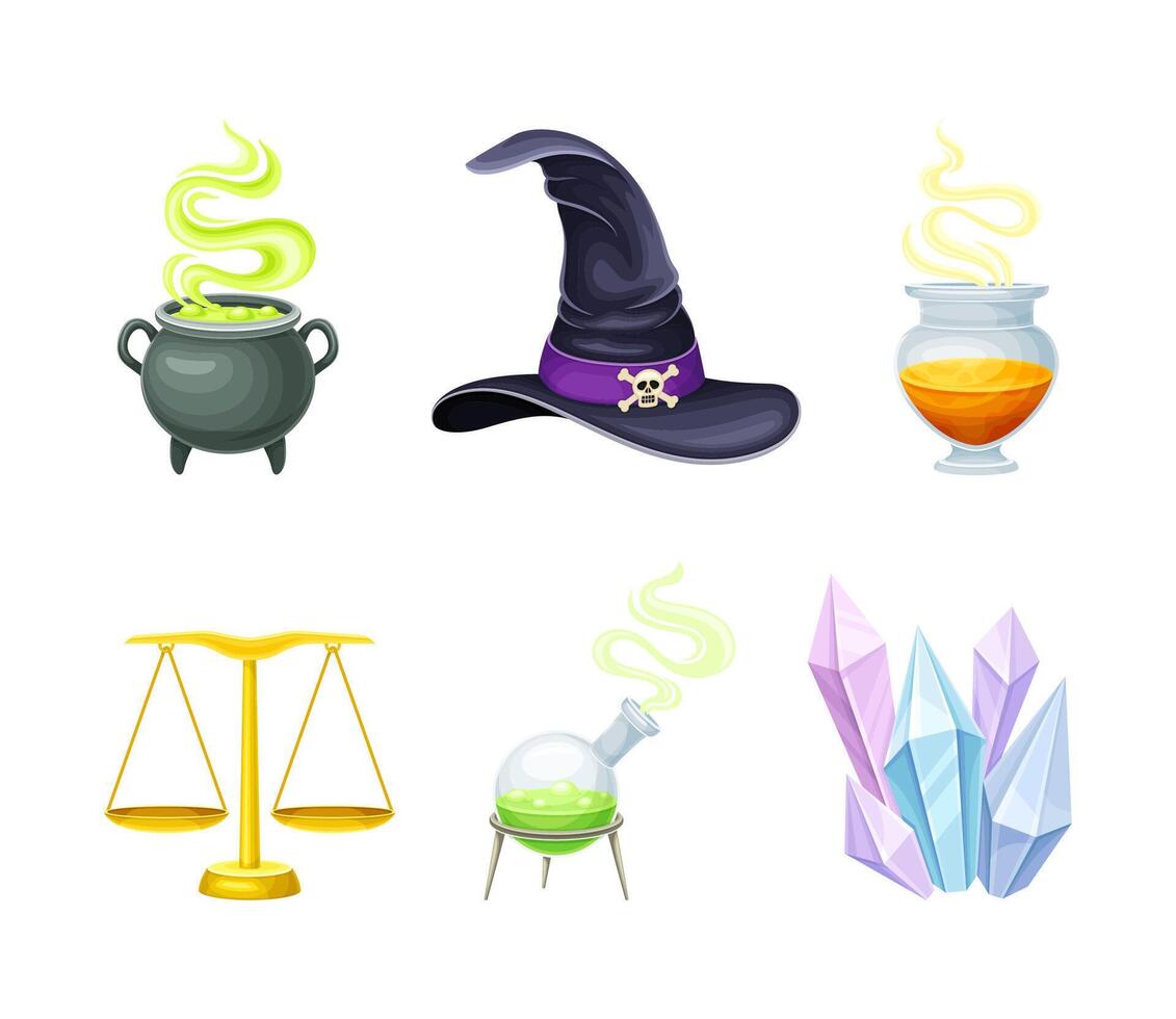 Collection of magical potions and crystals vector