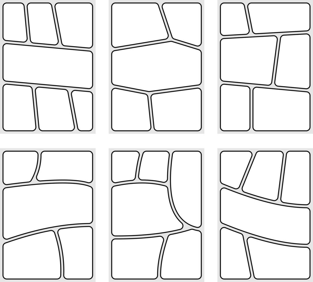 Abstract comic layout with six bold panels and dynamic black lines, ideal for pop art, storyboard design, or modern graphic compositions. vector