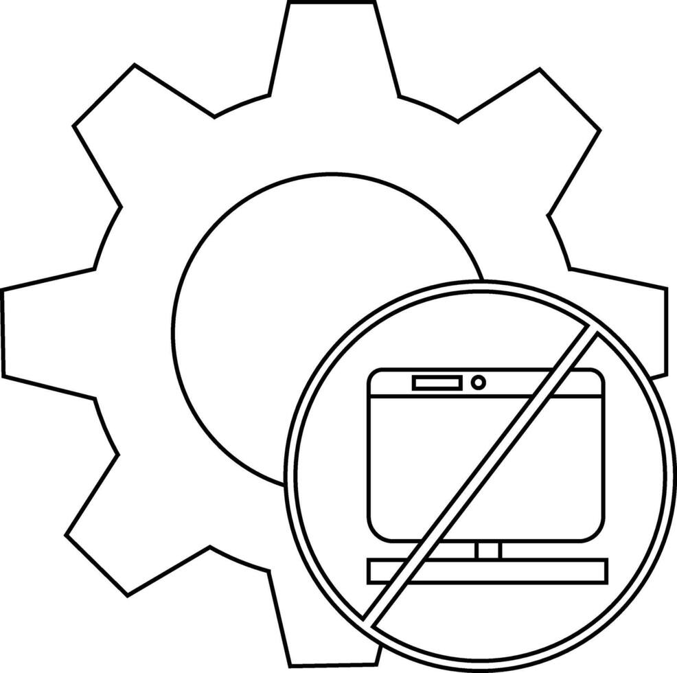 An icon featuring a gear with a computer inside a prohibition circle vector