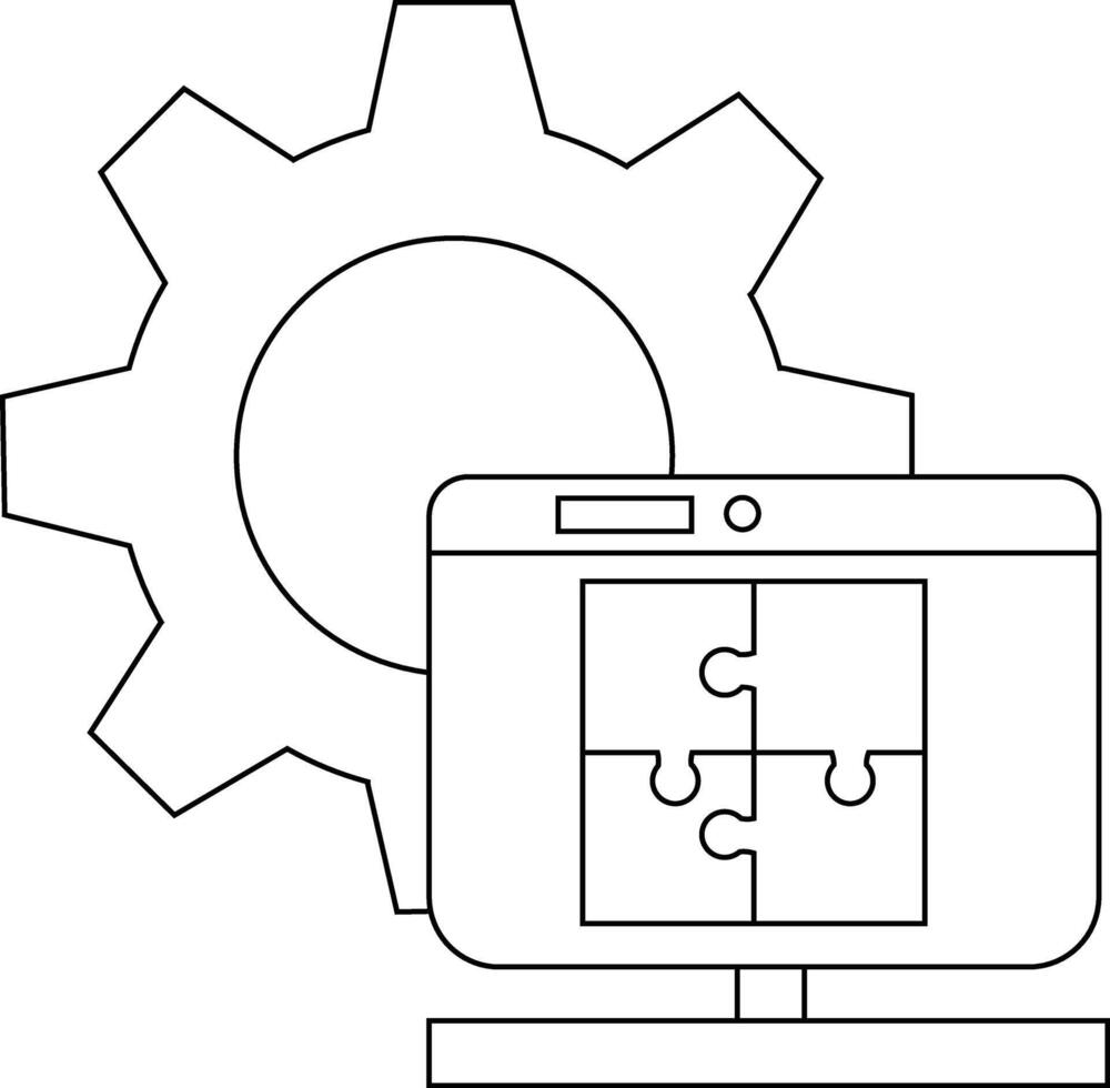 contorno de un computadora con un rompecabezas en el pantalla siguiente a un engranaje vector