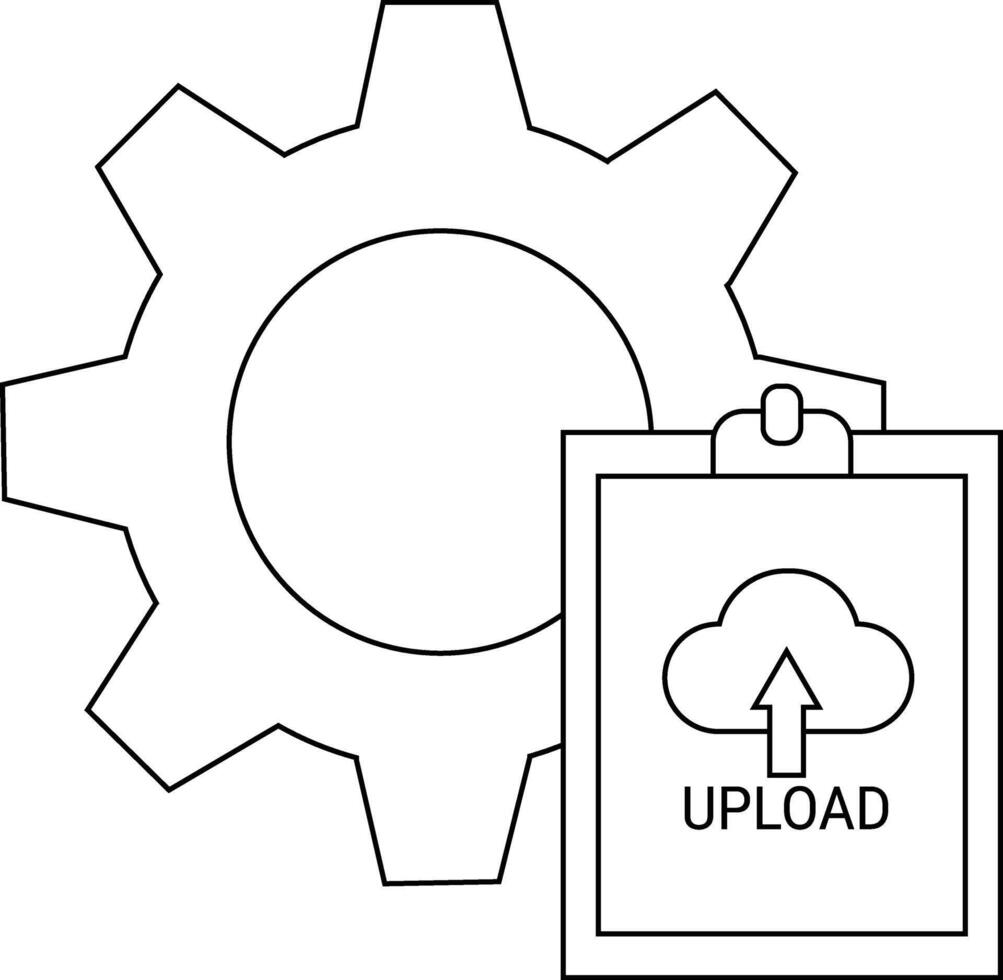 Gear clipboard with upload symbol Technical operational context implied vector