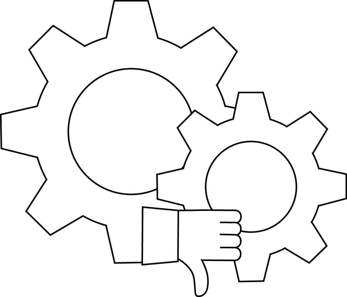 Two interlocking gears with a thumbsdown hand gesture visible in the foreground vector