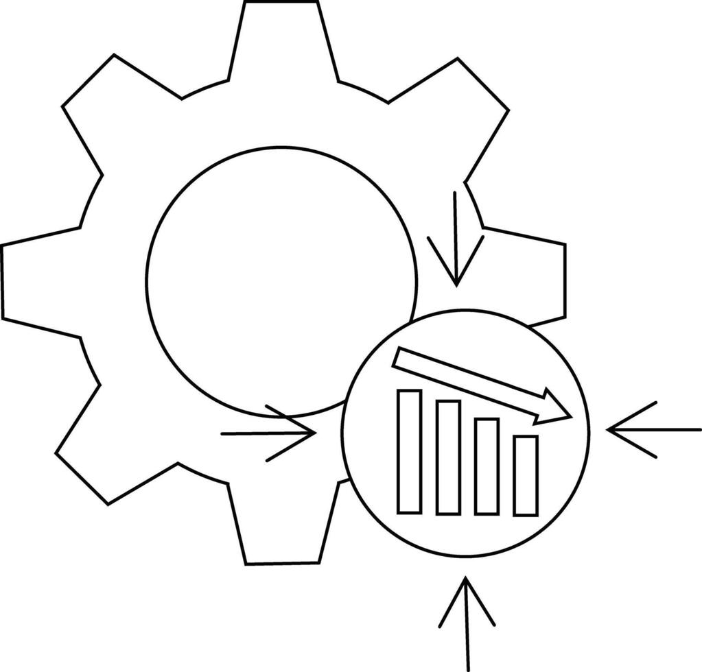 Gear enclosing chart decline arrows signify data flow in process vector