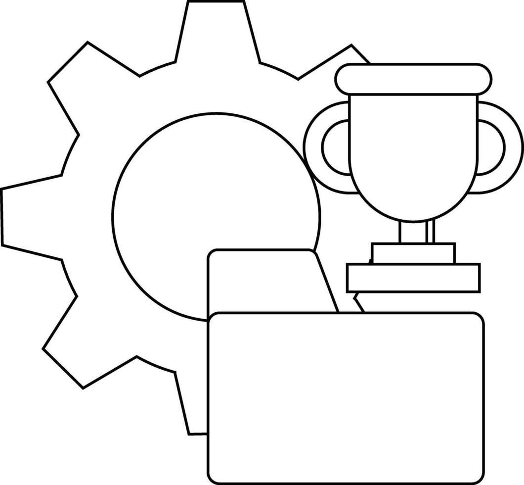 A gear trophy and folder form a technical business scene suggesting progress and achievement vector