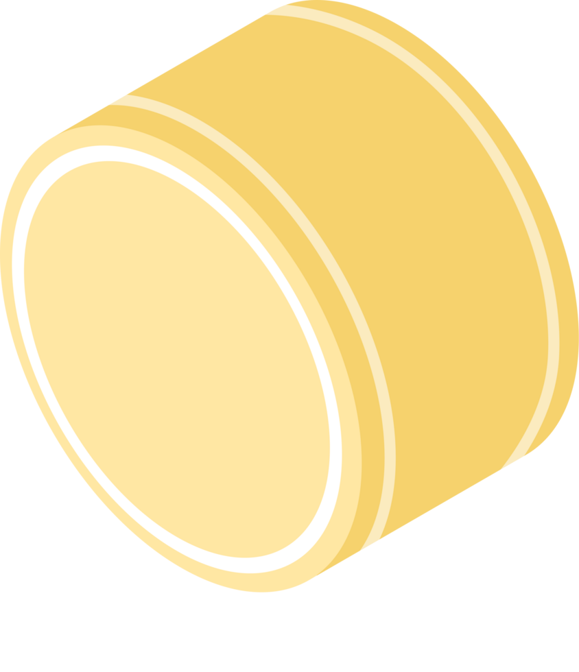 Simple yellow isometric cylinder graphic element. Abstract 3D geometric object illustration, ideal for modern design projects, UI components, and clean background aesthetics png