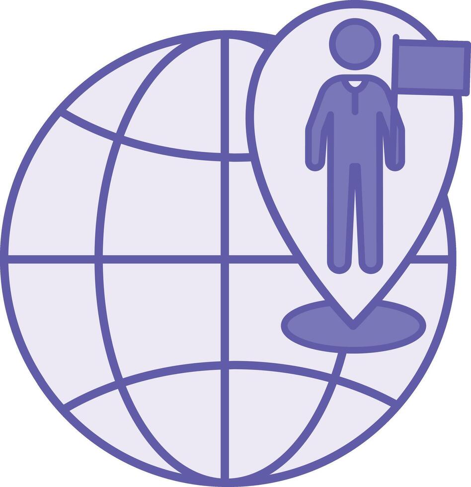 Colored Country Icon. Illustration. Globe, Geolocation, and Person with Flag. A territory with defined boundaries, characterized by its own national, historical, and cultural characteristics vector