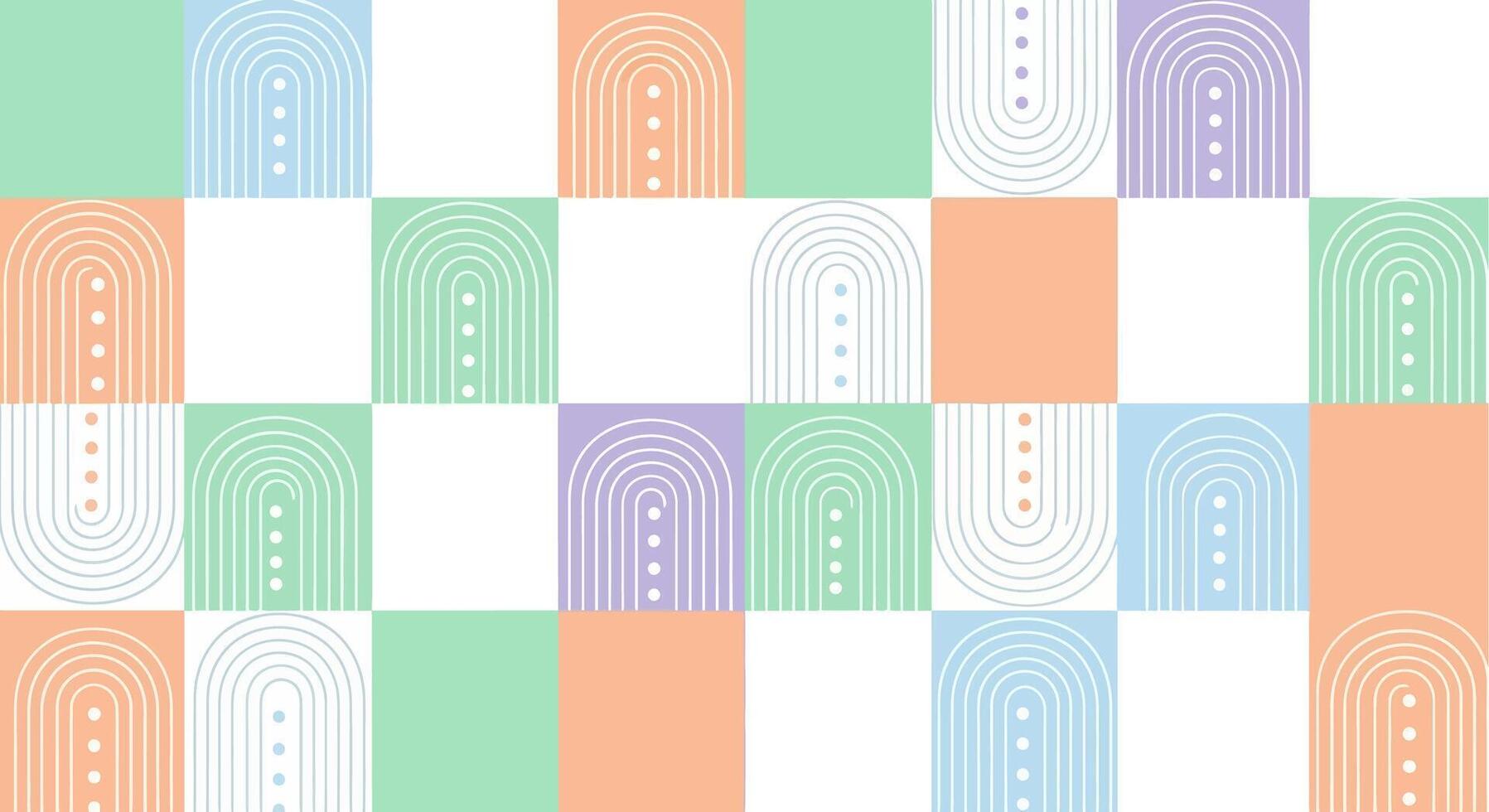 Soft Pastel Geometric Arches and Dots on a Repeating Square Grid vector