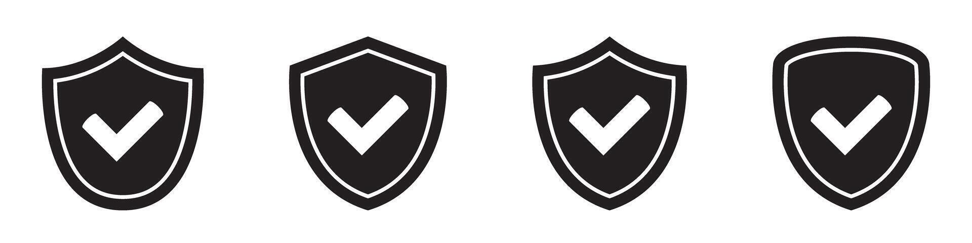 Shield with Checkmark Icon Set, Security and Protection Symbols, Verified Tick Shield Icon. vector