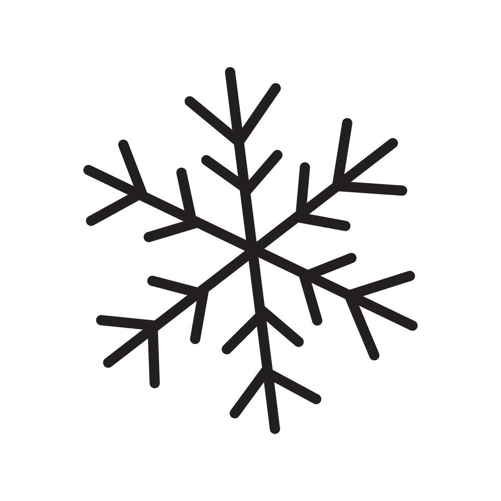 Simple black line drawing of a hexagonal snowflake, symbolizing winter and cold weather vector