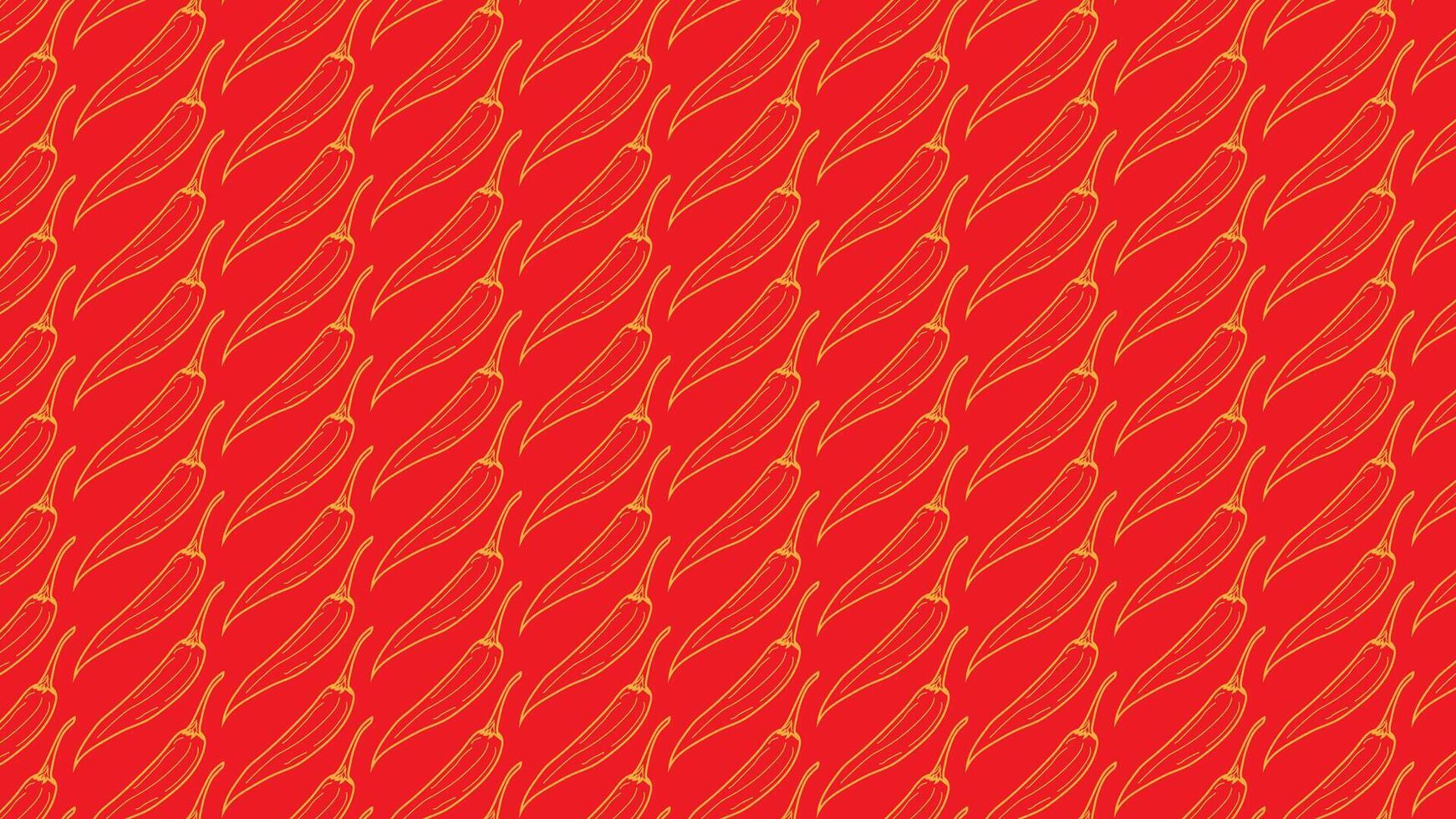 A vibrant repeating pattern of hand-drawn orange cayenne peppers on a bold red background, symbolizing heat and spice vector