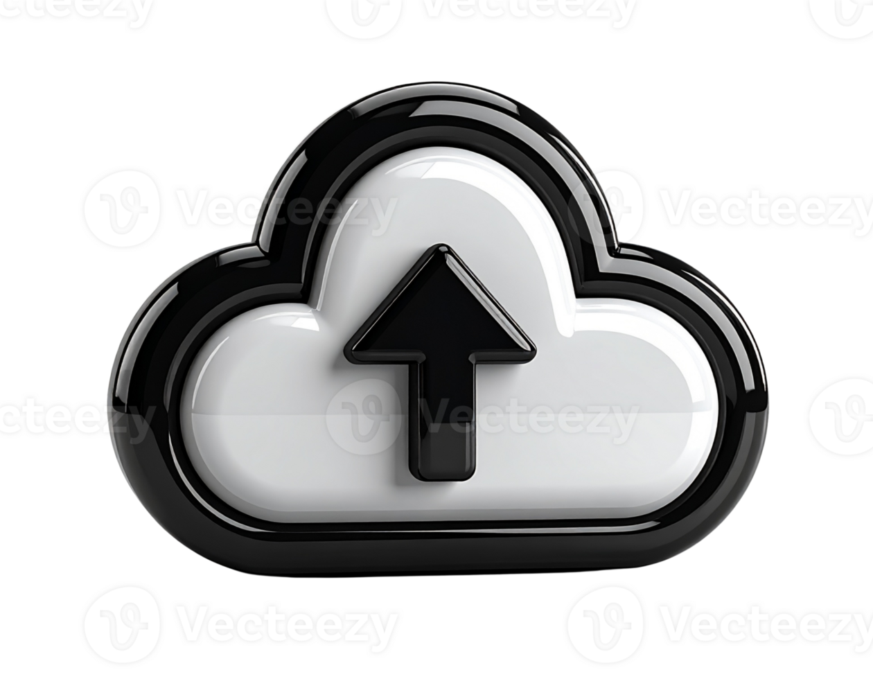 lucido 3d nube icona con un verso l'alto freccia, simboleggiante dati caricamento, sicuro nube Conservazione, e efficiente digitale Rete connettività per moderno file trasferimento e sincronizzazione png
