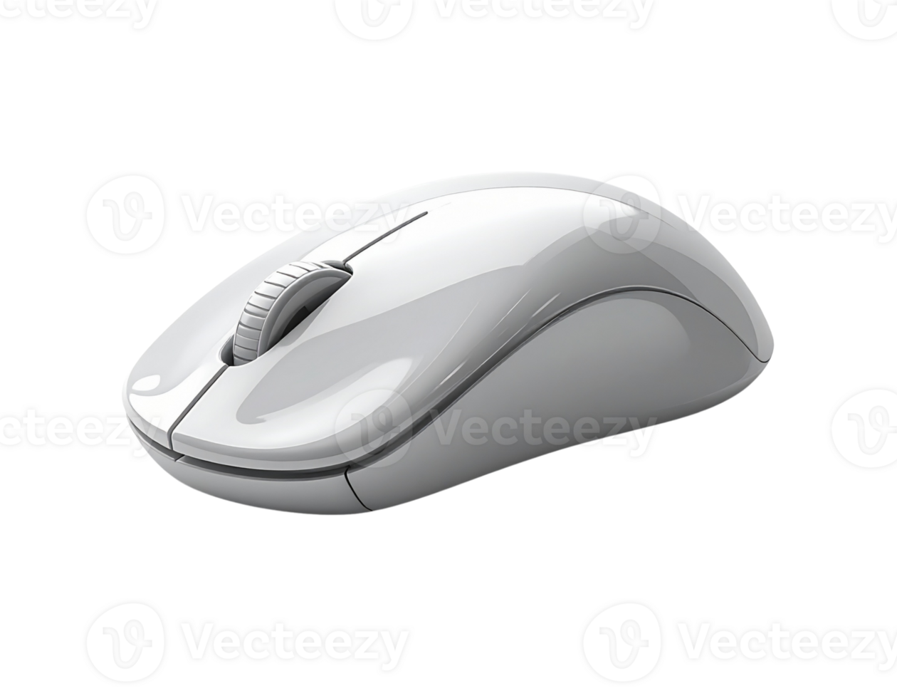 un de cerca estudio Disparo de un blanco ergonómico computadora ratón con un Desplazarse rueda, presentado como un alta resolución aislado objeto en un transparente antecedentes png