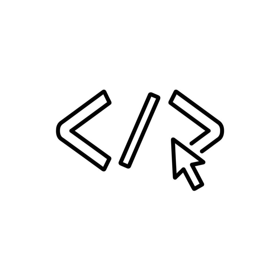 código editor icono, programación desarrollo codificación guión tecnología idioma interfaz contorno estilo vector