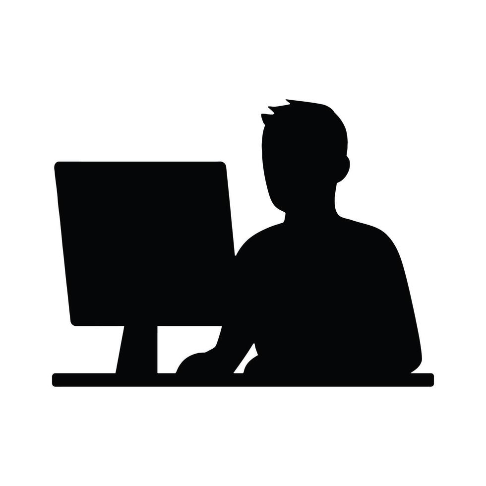Silhouette of a Person Using a Computer A Simple Illustration vector