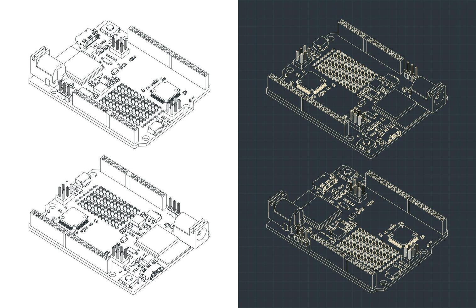 arduino uno r4 Wifi isométrica dibujos vector