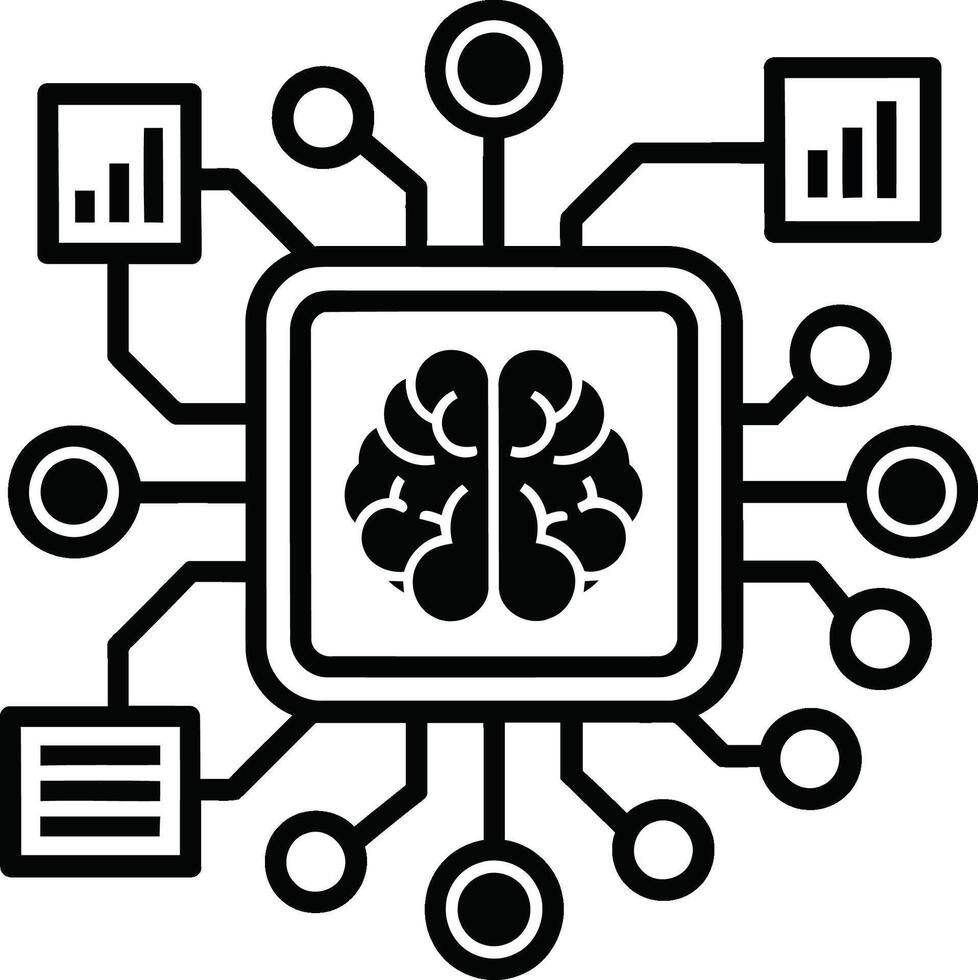 Artificial brain and chip connection symbolic depiction of ai, representing the integration of humanlike intelligence with advanced computing systems vector