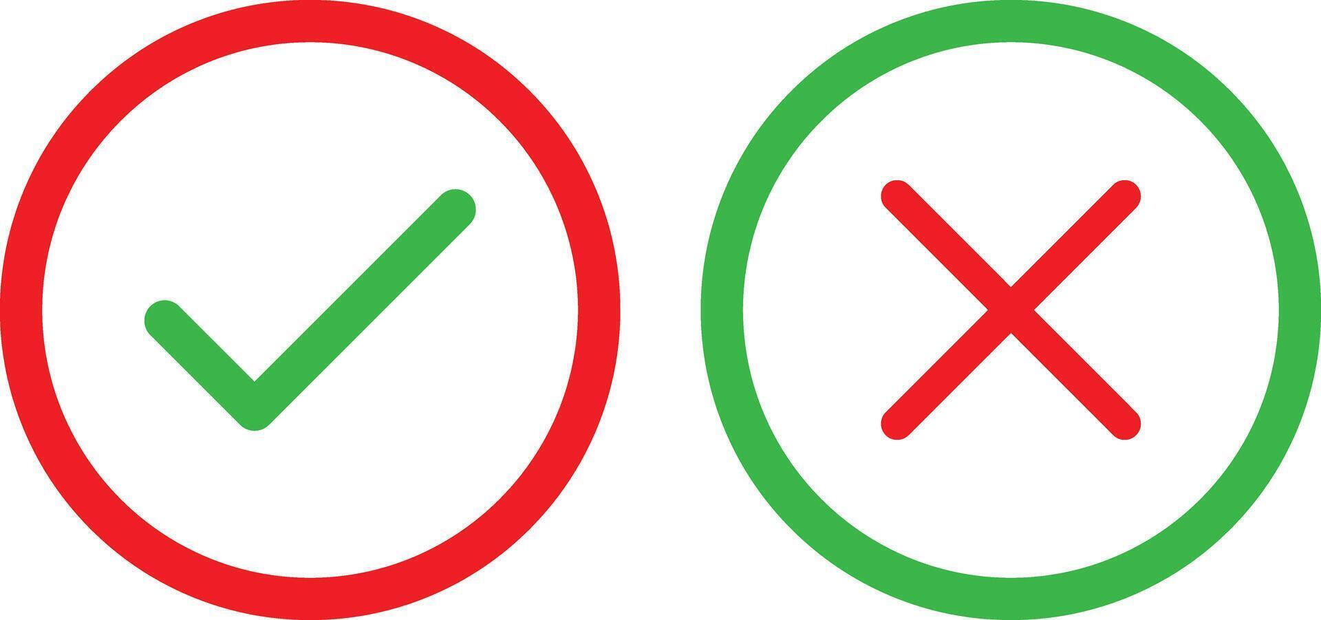 two green and red circles with a tick and cross vector