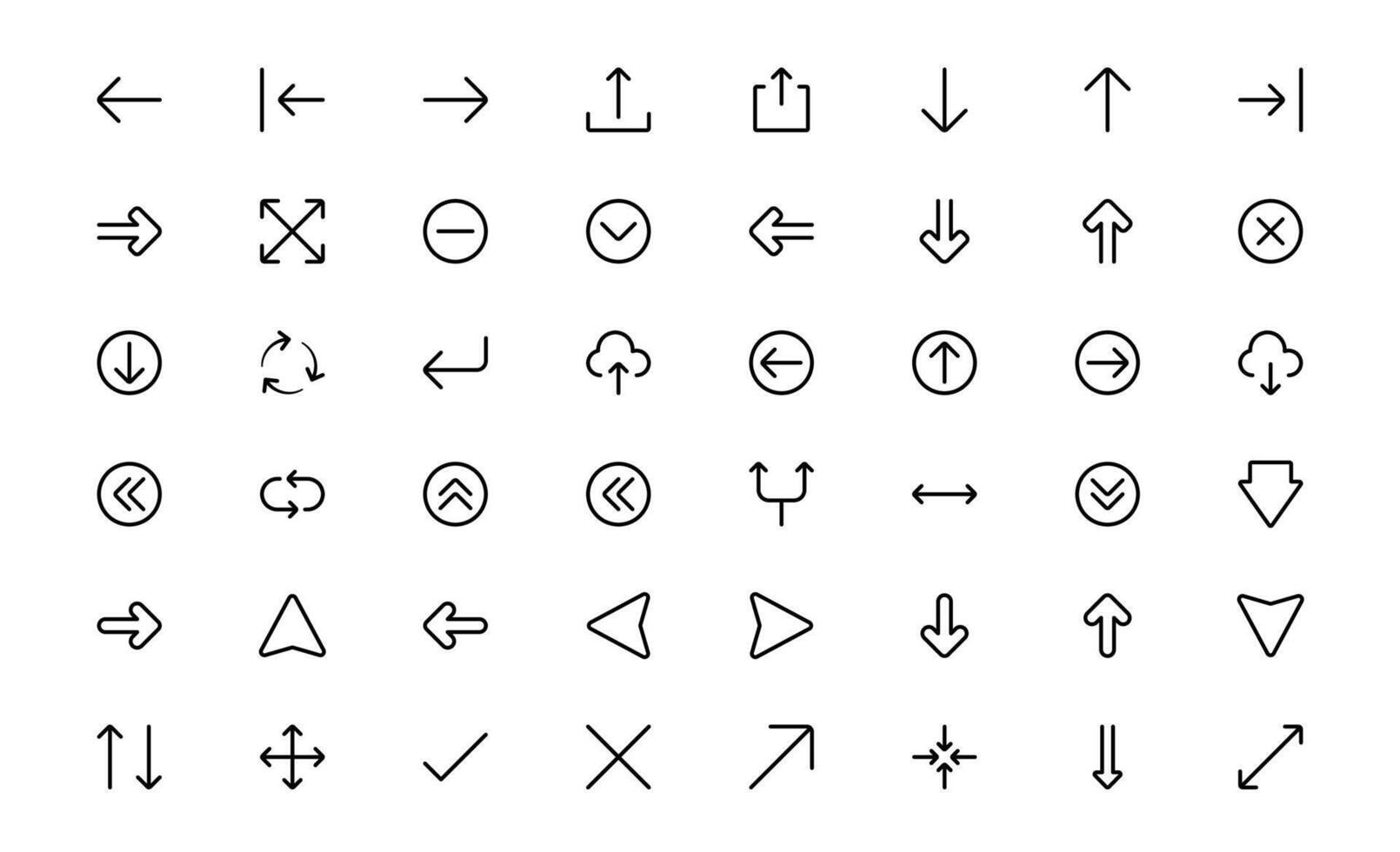 Circle and Arrow Icons with minimal flat outline for data movement, process indication, and direction flow in modern digital dashboards and platforms. vector