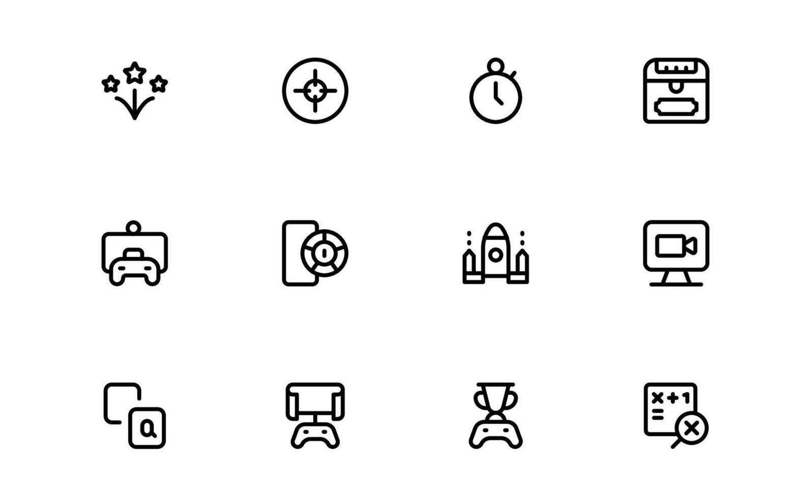 Gaming Icons with smooth flat outline for game visuals, player interaction, and gaming consoles in modern apps and websites. vector