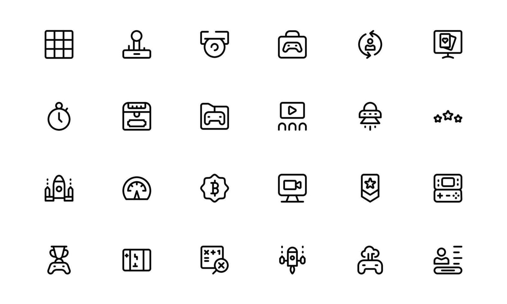 Gaming Icons with elegant minimal outline for game graphics, interactive systems, and console icons in modern UI and UX dashboards. vector