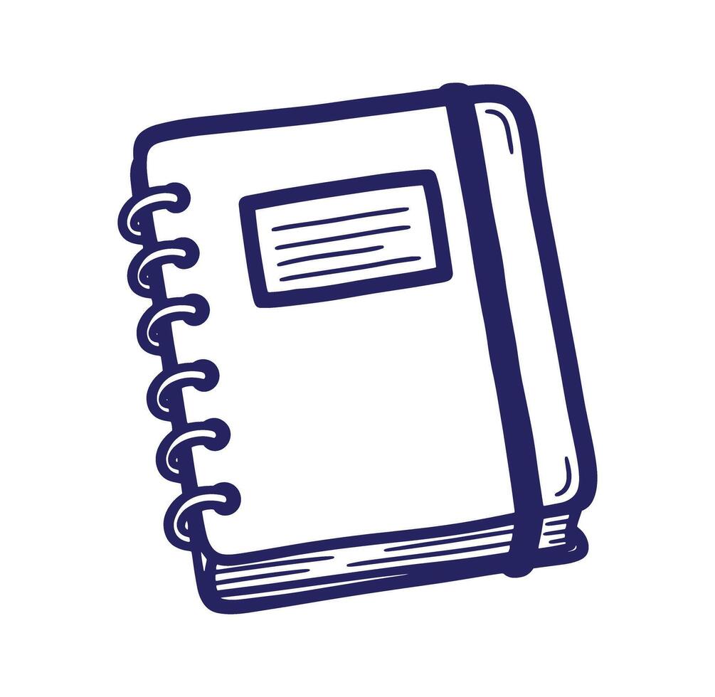 Simple hand drawn spiral notebook illustration with lined label for note taking and recording vector