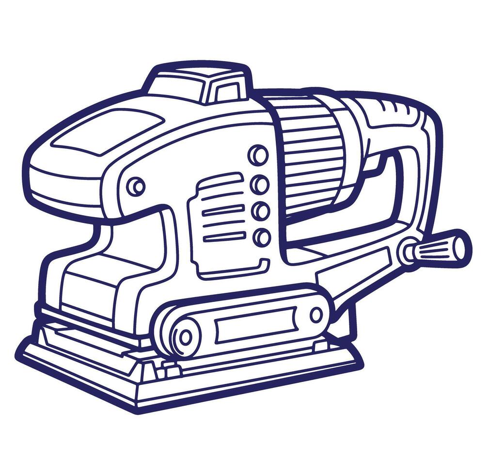 Outlined illustration of a random orbital sander tool in a hand drawn style vector