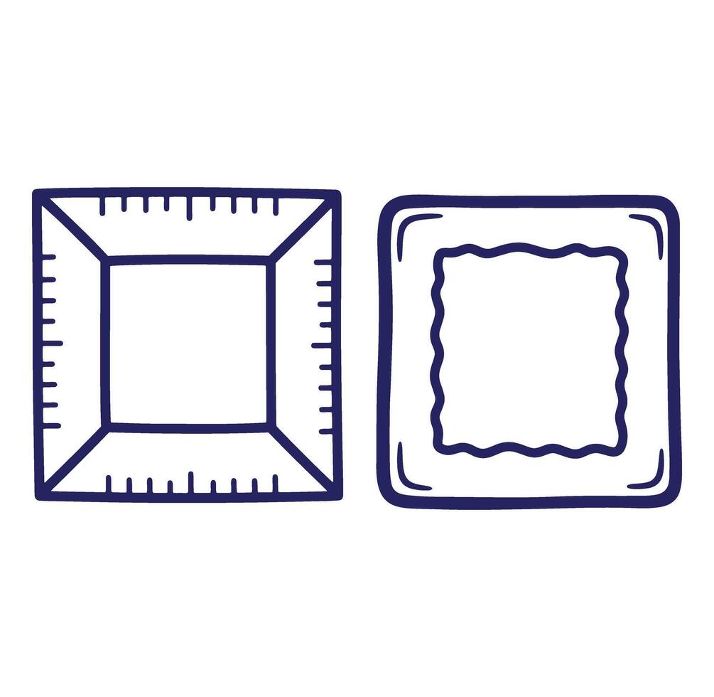 Two square frames with different outlines and ruler elements in a clean blue line art style vector