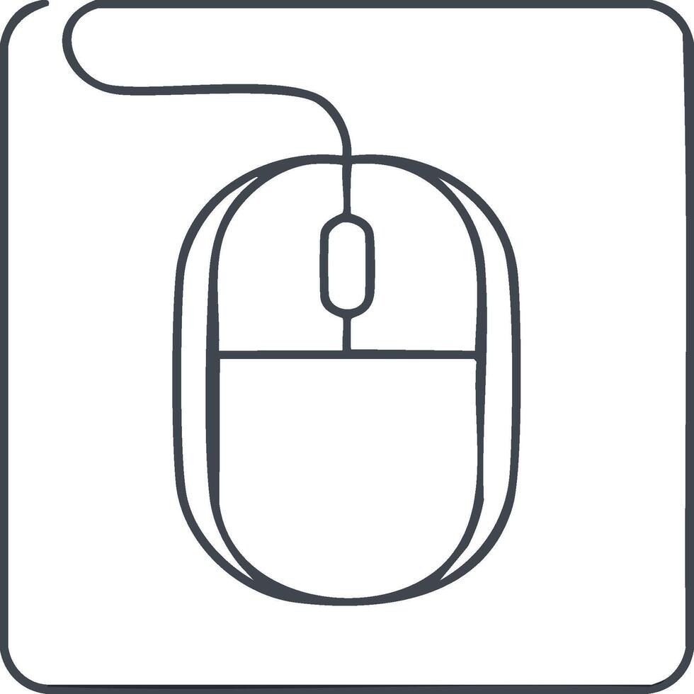 Minimalist outline icon of a computer mouse with connecting wire for digital technology vector