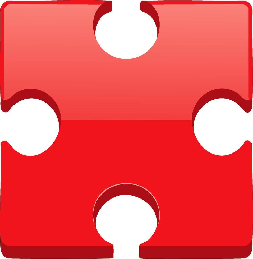 Red puzzle piece with four connection points representing solution and teamwork vector