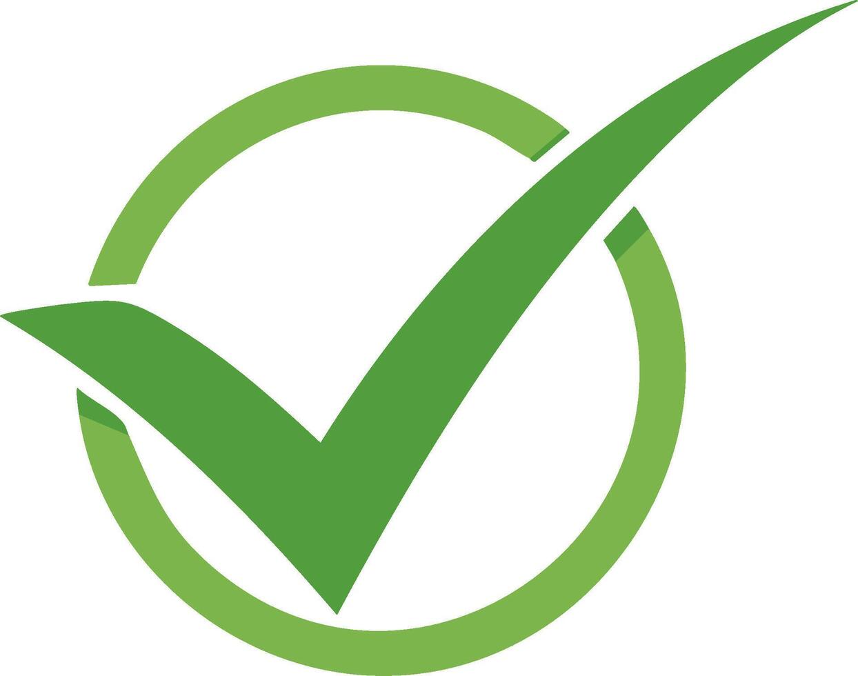 Green check mark within a circle symbol for confirmation or approval vector