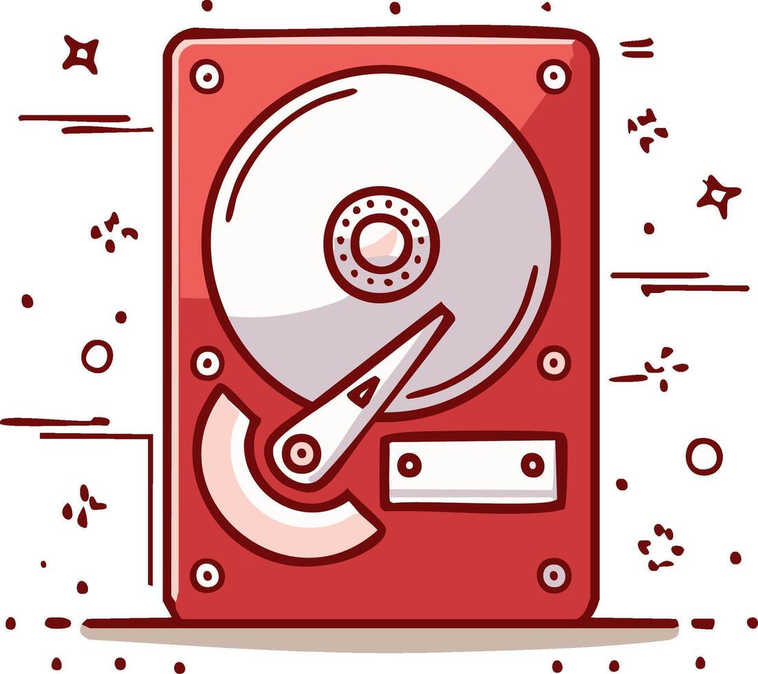 Red Hard Disk Drive Illustration Computer Part Data Storage Technology Concept vector
