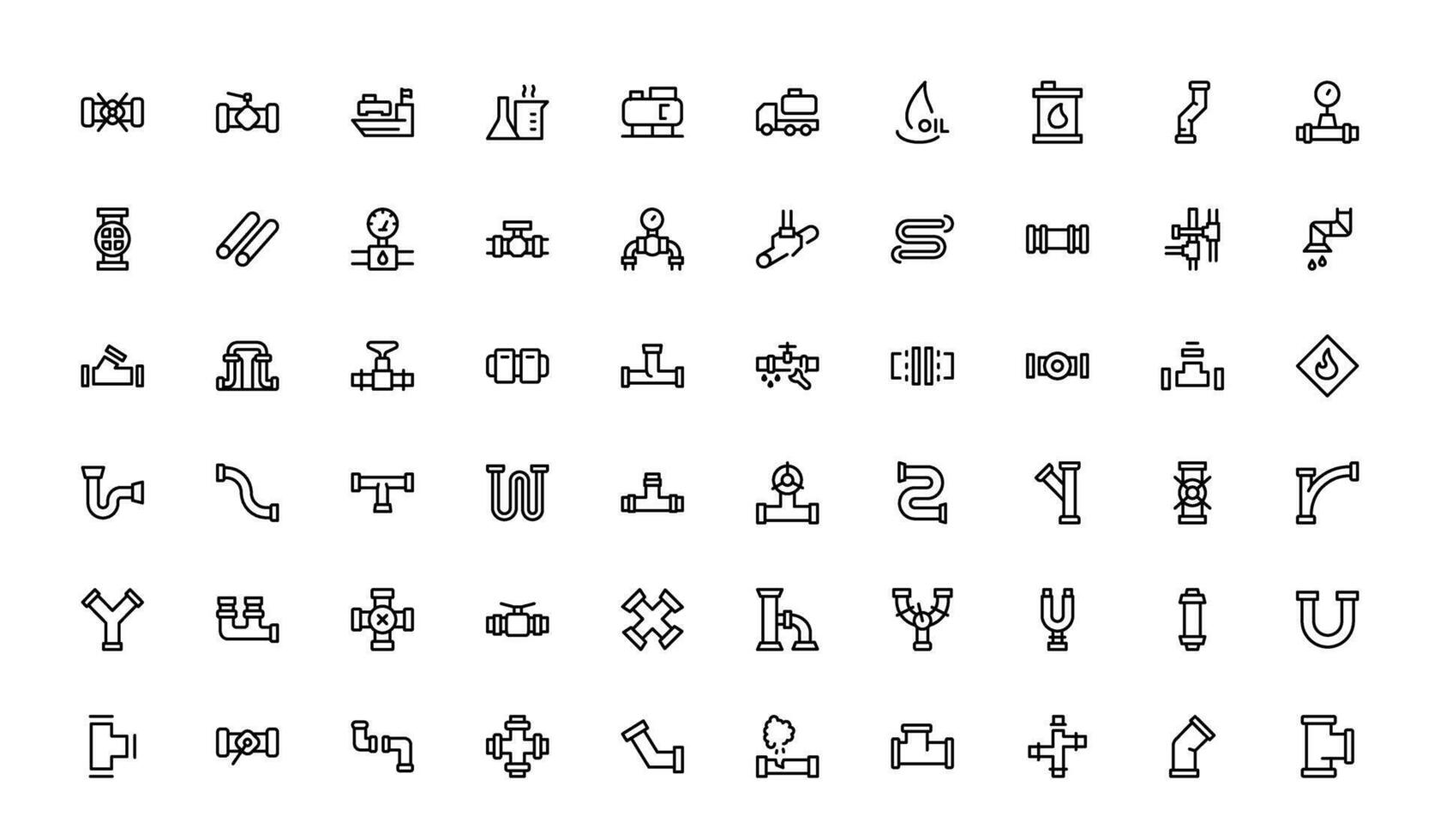 Refinery Flow Control and Valve Symbol Pack with precision line strokes suitable for engineering diagrams, manuals, and technical presentations. vector