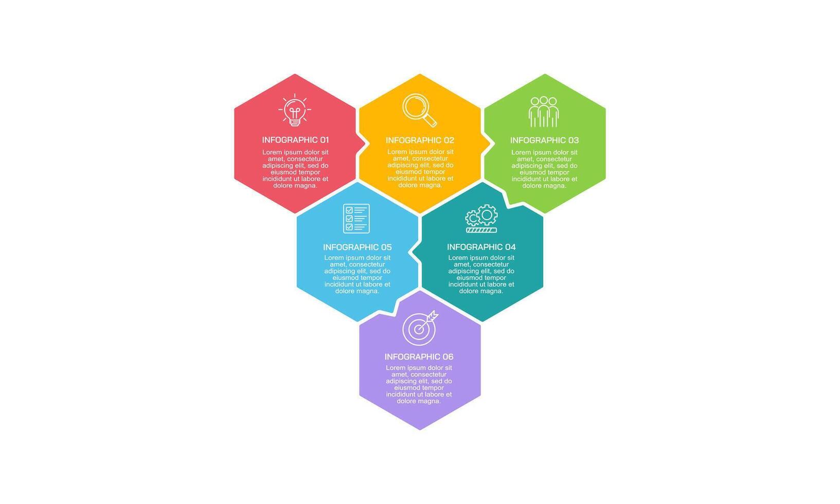 6 Step Business Process Infographic with Hexagon Structure and Colorful. Creative Flowchart Template. vector