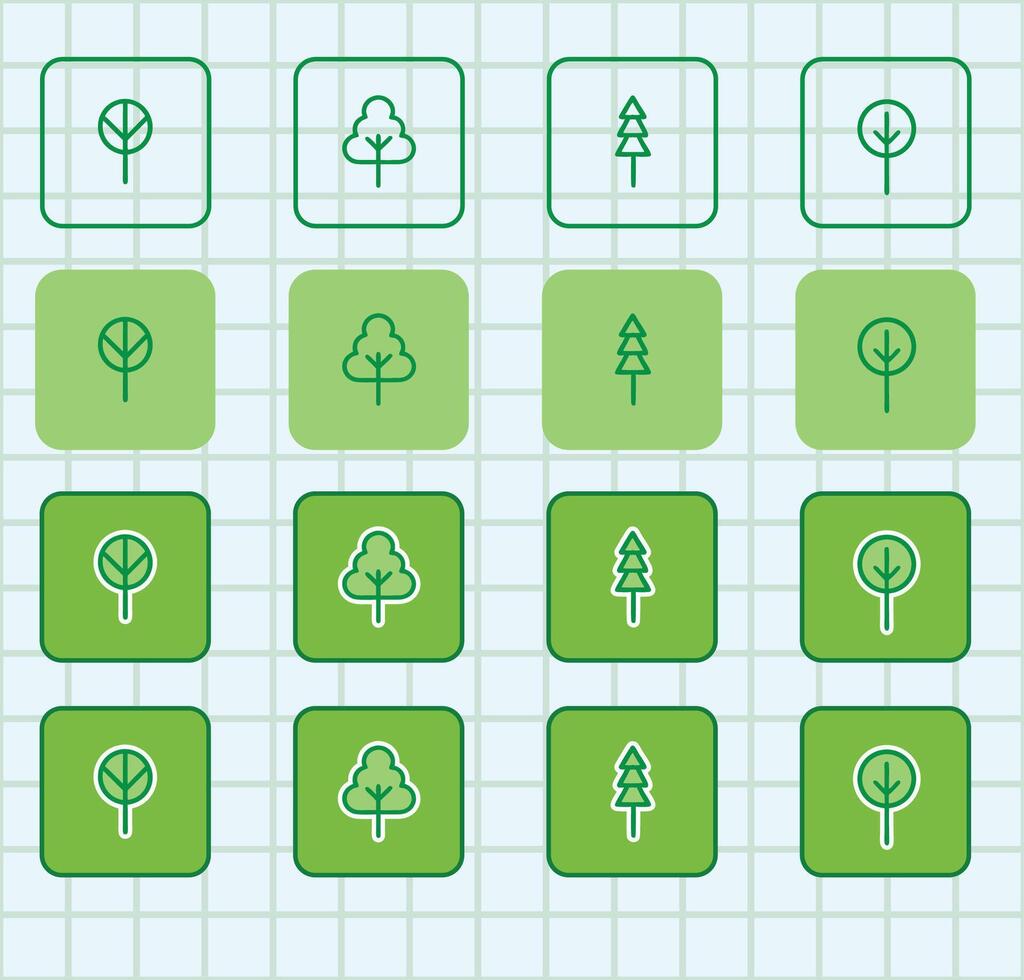 Flat Tree Top Views Icon Collection for Mapping vector