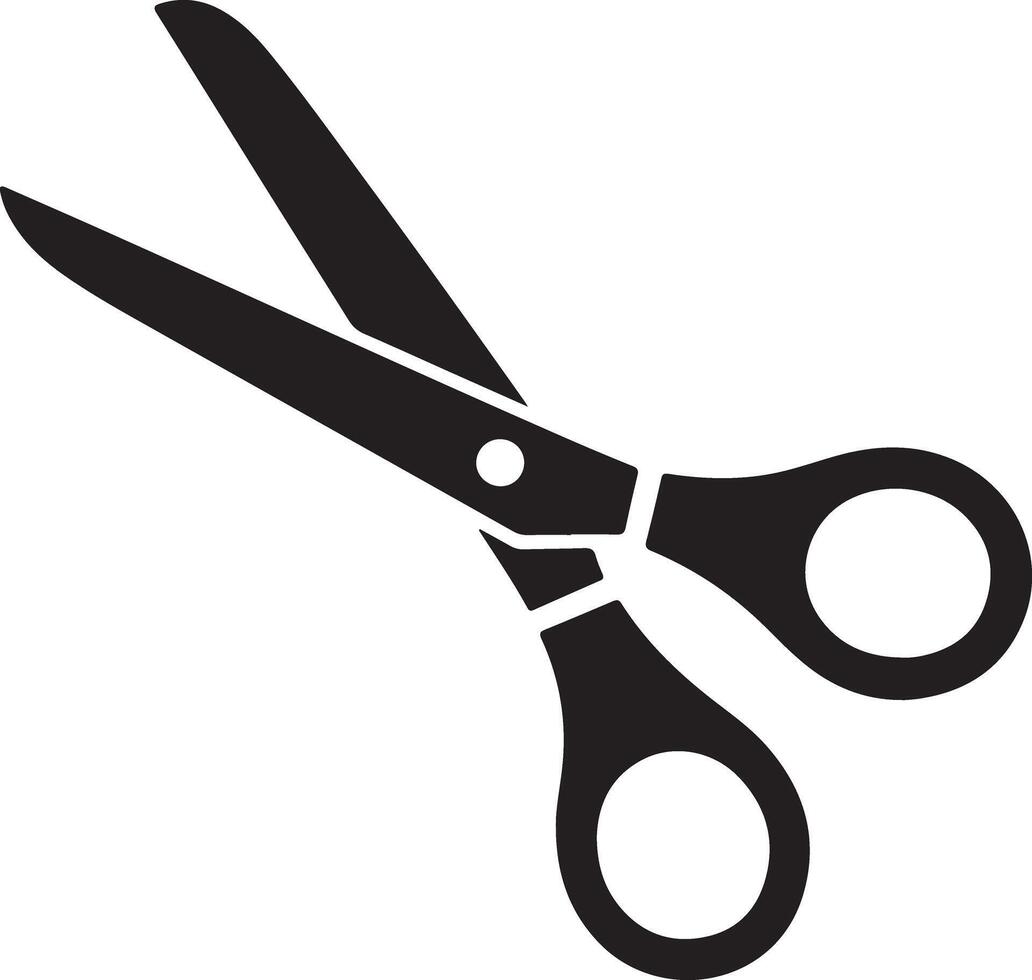 Modern black open scissors silhouette icon, a versatile graphic element symbolizing cutting, crafting, office tasks, and educational supplies, ideal for various design uses vector